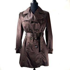 Y2K George Brown Satin Double Breasted Trench Coat